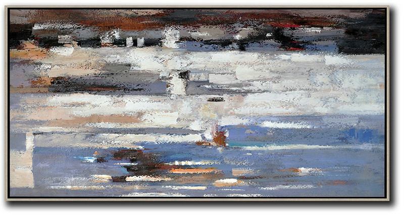 Abstract Painting Extra Large Canvas Art,Horizontal Palette Knife Contemporary Art,Original Art Acrylic Painting,White,Grey,Purple Grey,Blue,Brown.etc